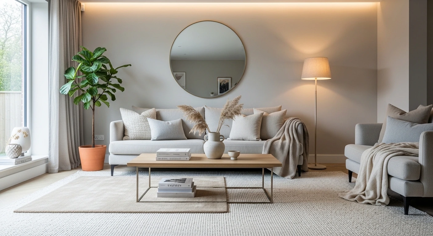 Modern living room decor ideas with neutral tones and cozy lighting