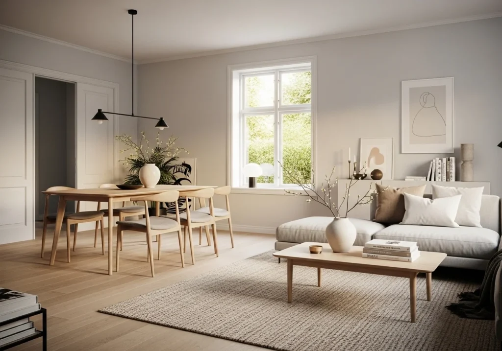 Modern aesthetic home featuring minimalist and Scandinavian design, neutral colors, clean layouts, and stylish, uncluttered spaces.