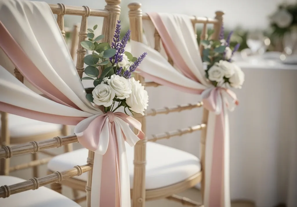 Beautiful wedding decoration with floral arrangements, elegant lighting, and stylish table setup in a romantic venue setting