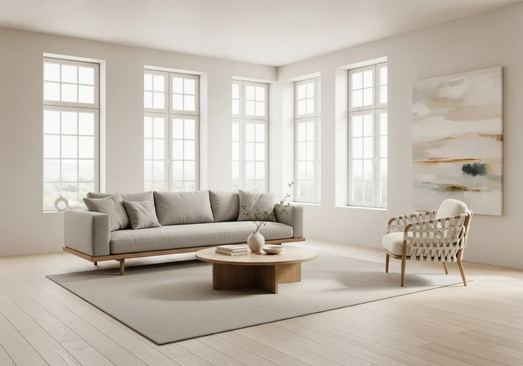 Alt Text:
A minimalist home interior with neutral colors and simple furniture.