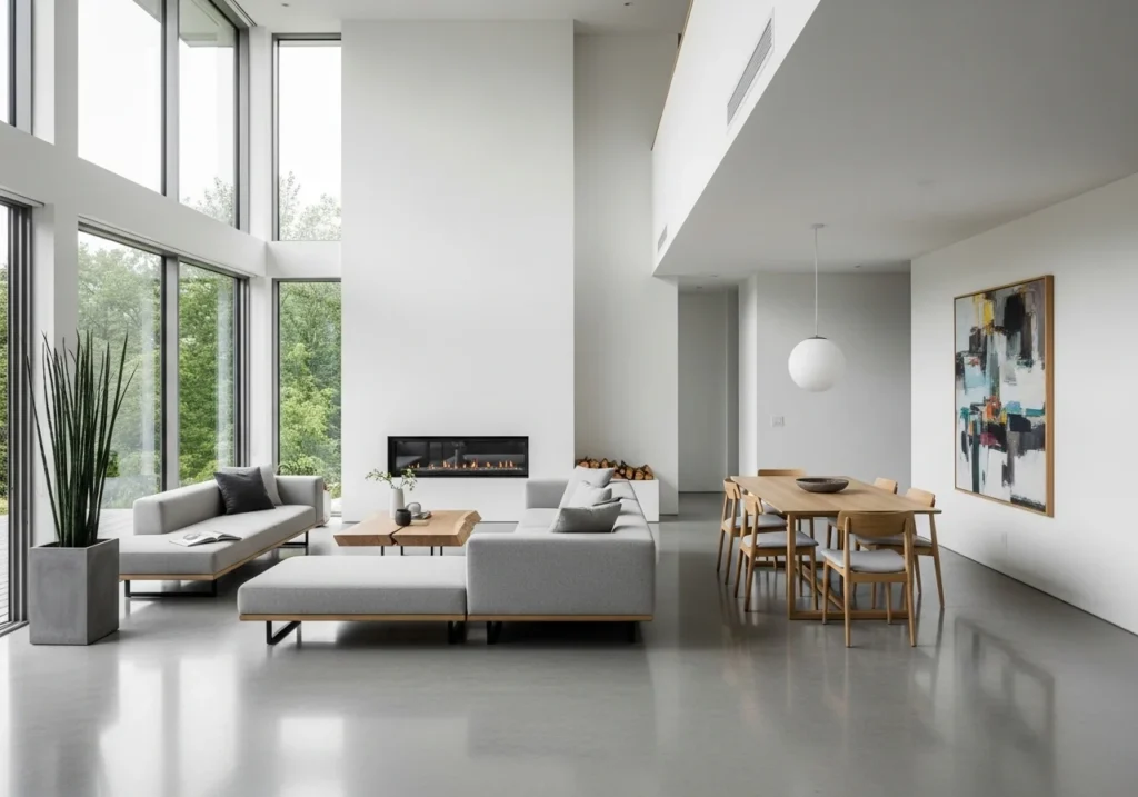 Clean and simple living room with minimalist design style