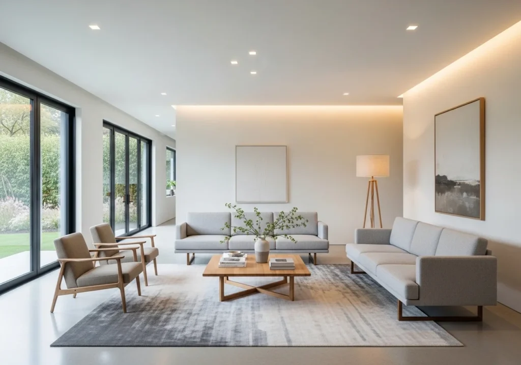 Clean and simple living room with minimalist design style