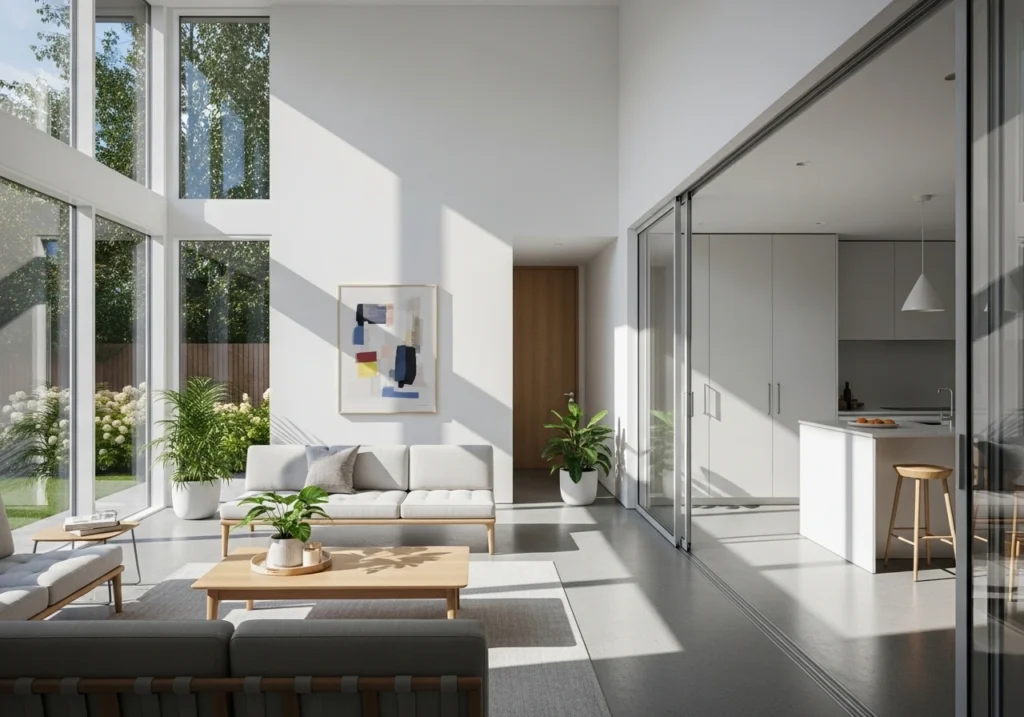 Clean and simple living room with minimalist design style