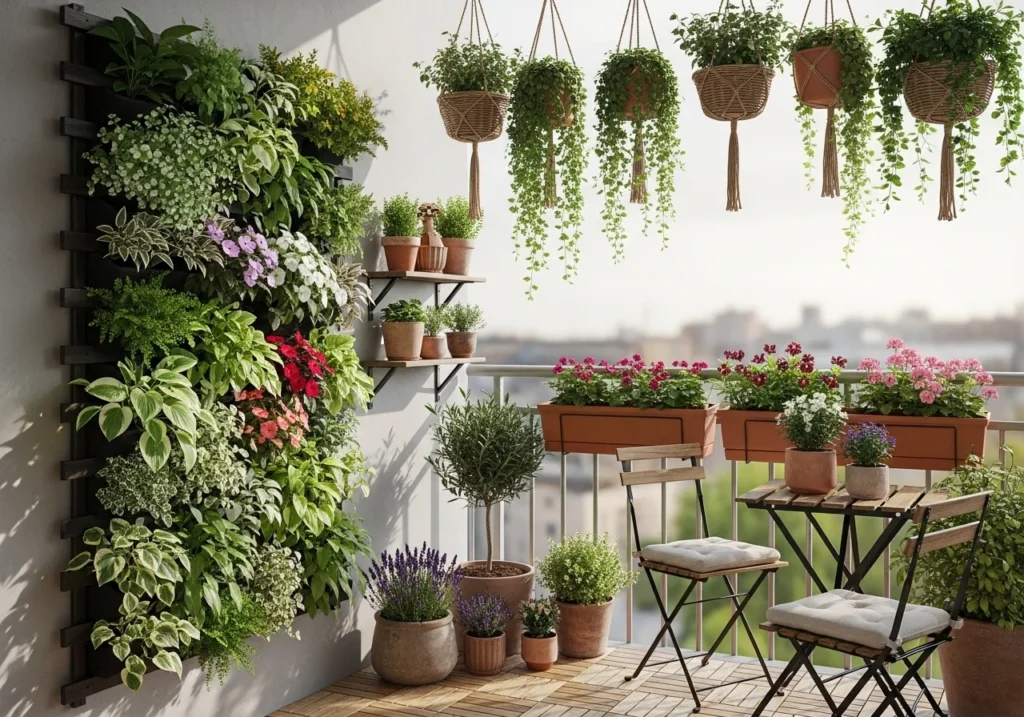 Outdoor balcony styling with cozy furniture