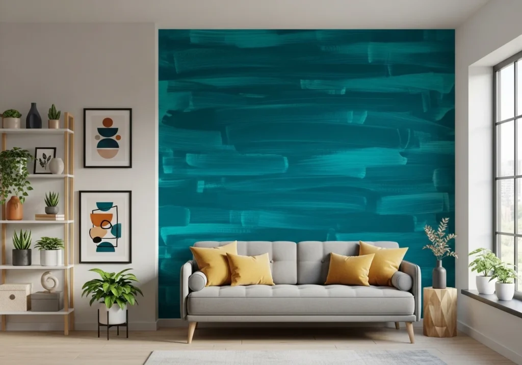 Modern living room with feature wall ideas including textured panels, bold colors, and stylish decor creating a stunning focal point