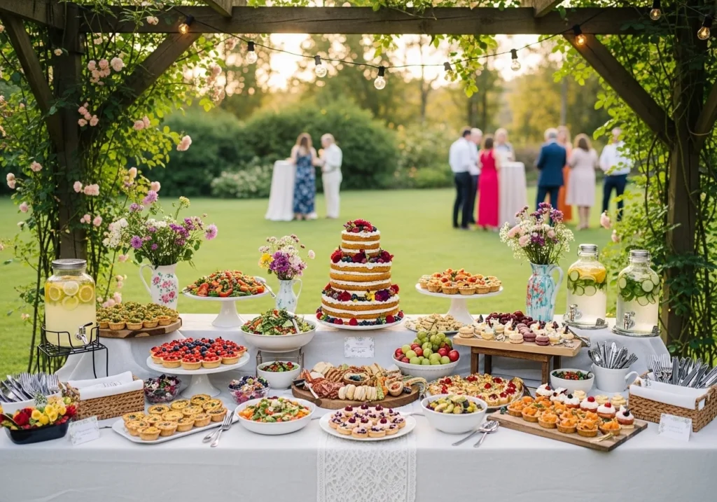 garden party food table setup