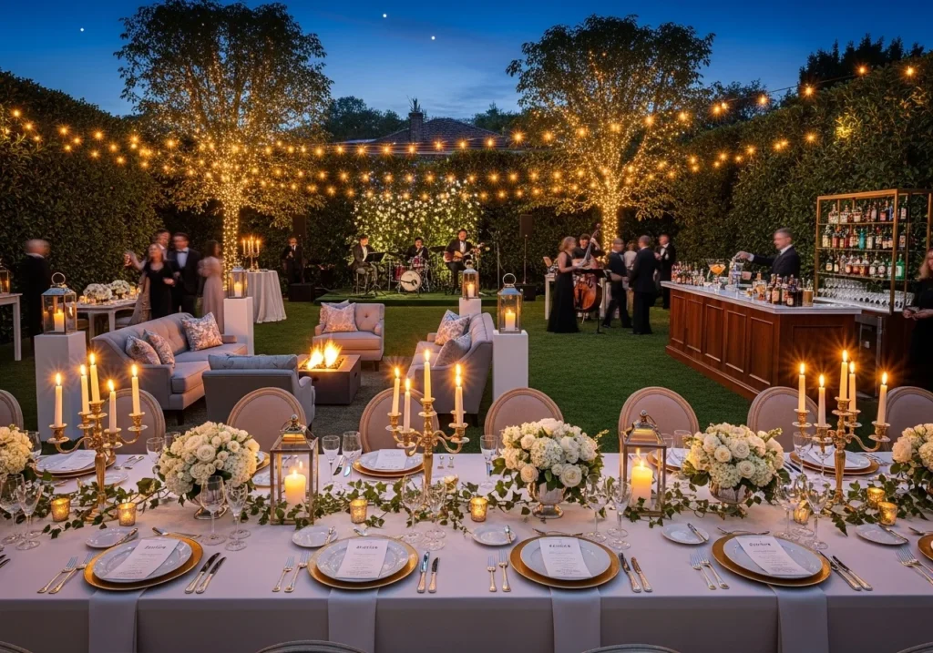 luxury garden party evening setup