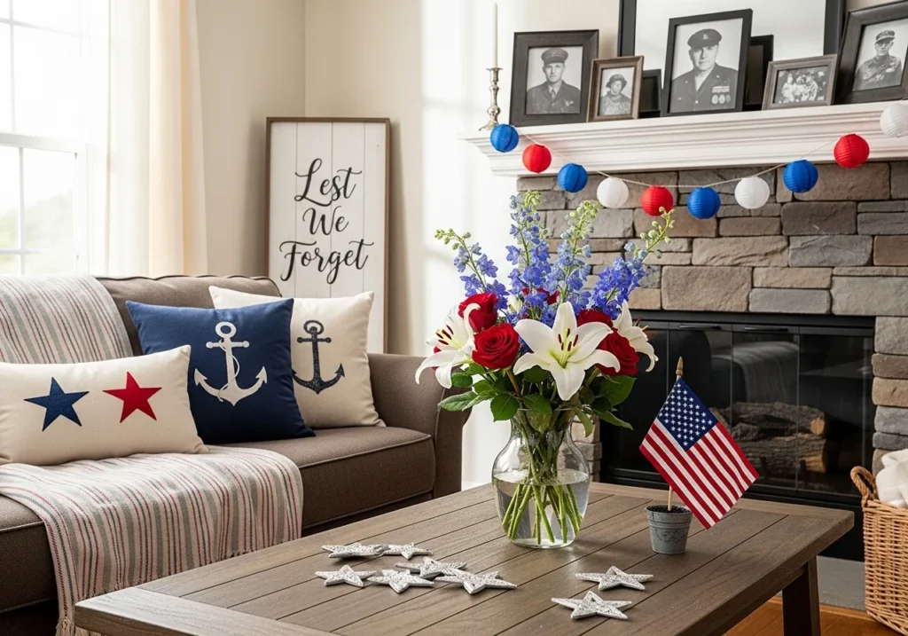 Memorial Day weekend celebration scene with patriotic red white and blue decorations, outdoor activities, travel essentials, and summer holiday lifestyle concept for 2026 guide