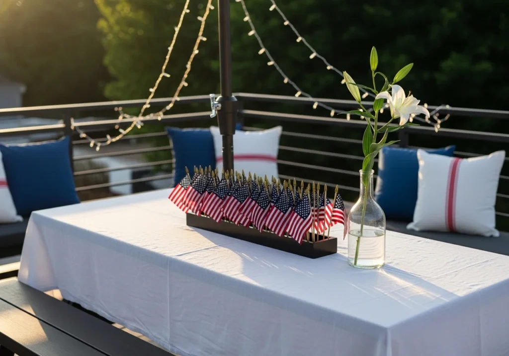 Memorial Day weekend celebration scene with patriotic red white and blue decorations, outdoor activities, travel essentials, and summer holiday lifestyle concept for 2026 guide