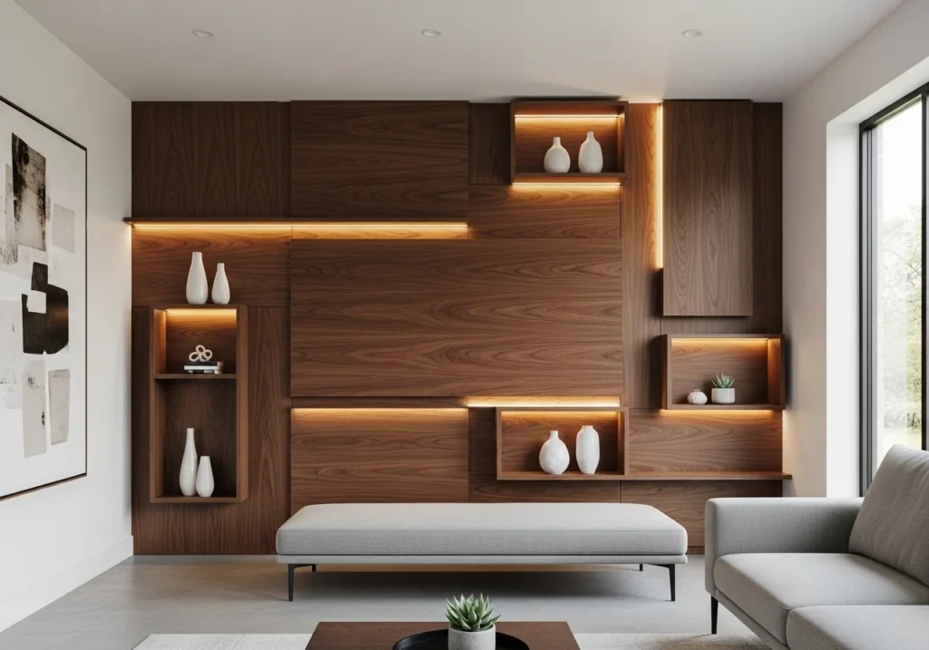Modern living room featuring stylish wall panel design ideas with elegant textures, neutral tones, and contemporary home decor inspiration
