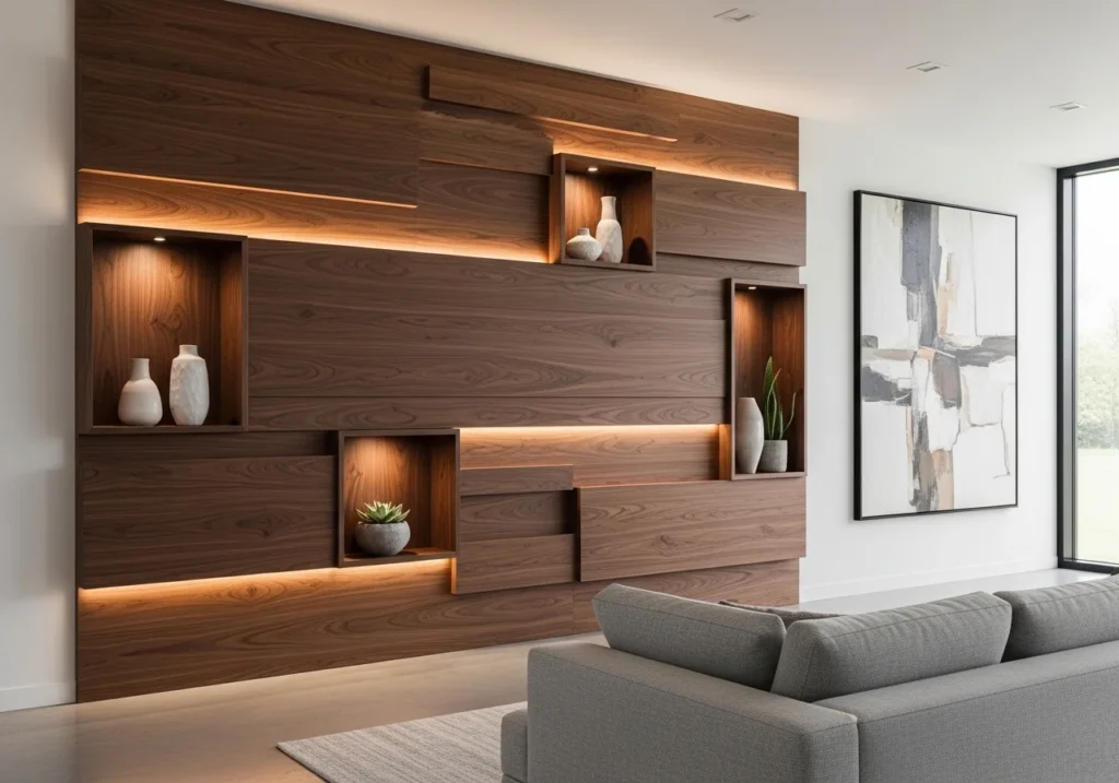 Modern living room featuring stylish wall panel design ideas with elegant textures, neutral tones, and contemporary home decor inspiration