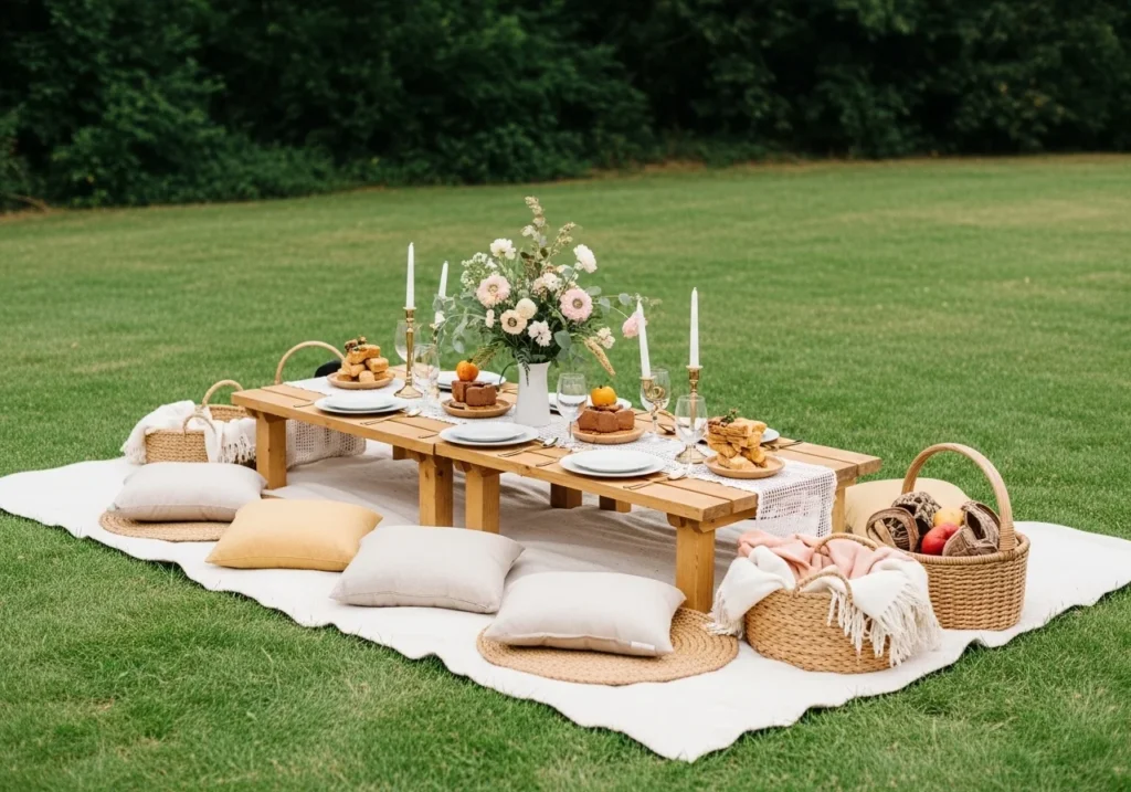 picnic-style garden party setup