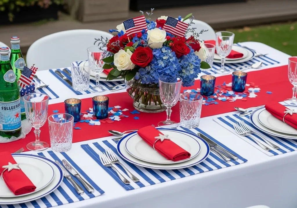 Memorial Day weekend celebration scene with patriotic red white and blue decorations, outdoor activities, travel essentials, and summer holiday lifestyle concept for 2026 guide
