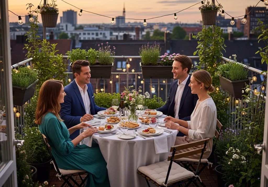 small garden party in balcony space