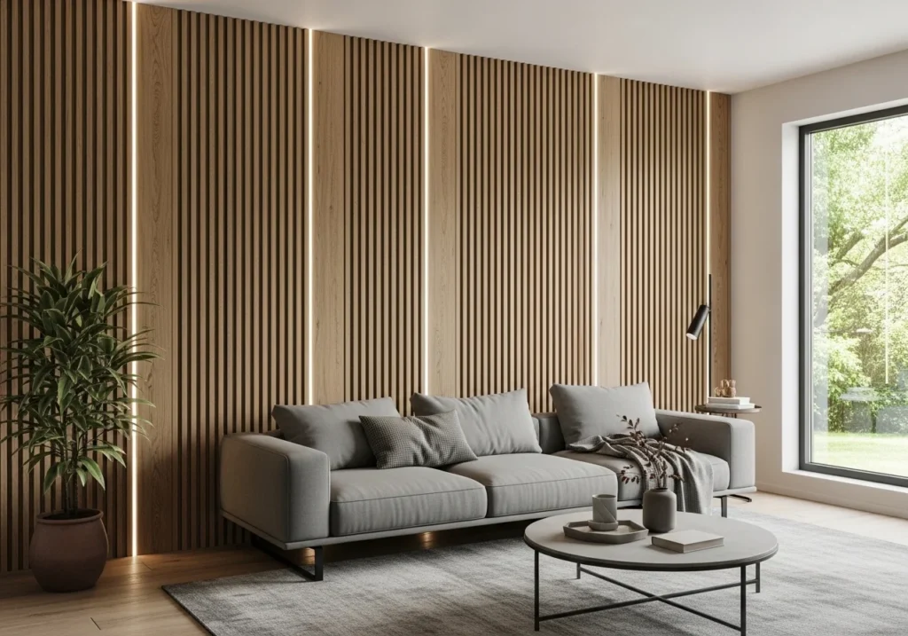 Modern living room featuring stylish wall panel design ideas with elegant textures, neutral tones, and contemporary home decor inspiration