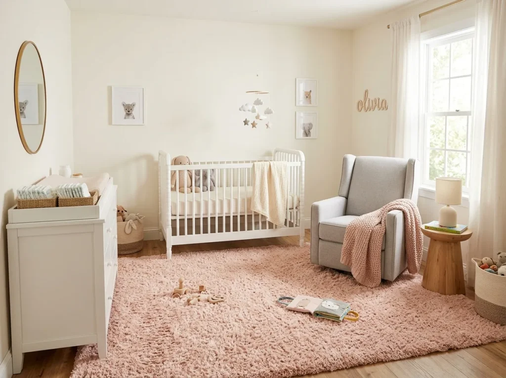 Plush pink passion rug paired with neutral decor for a sophisticated and relaxing home aesthetic