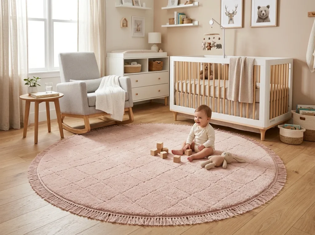 Pink passion rug styled in a cozy modern living room with soft blush tones and elegant home decor inspiration