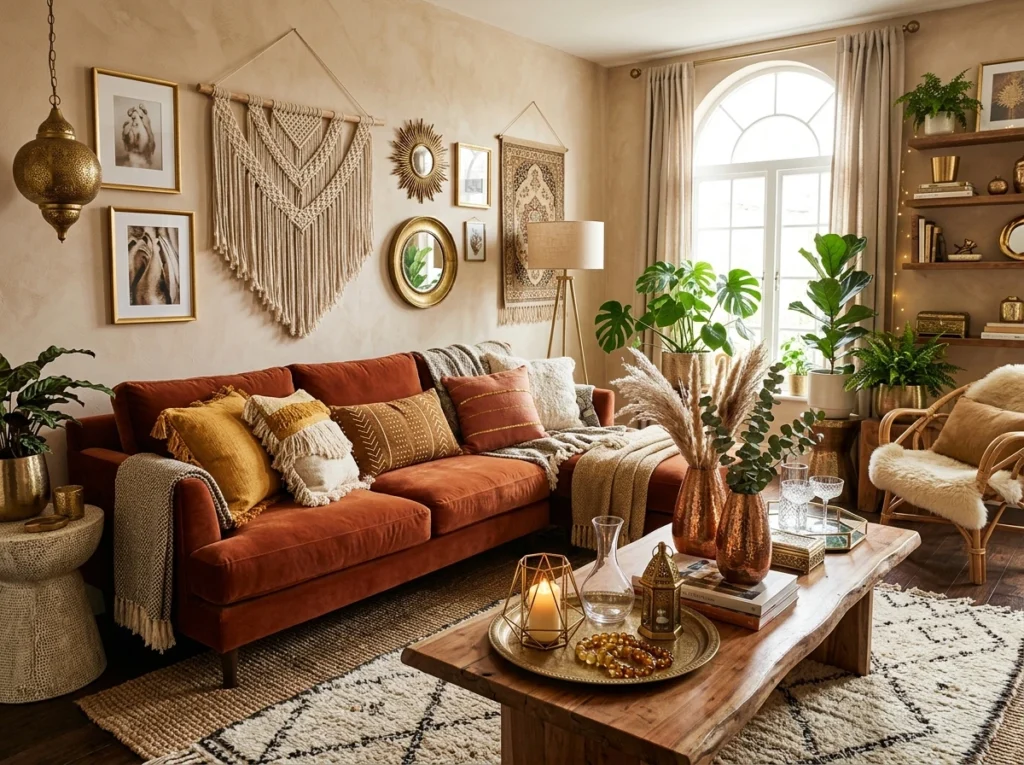 warm lighting in cozy living room with soft glowing lamps and relaxed atmosphere