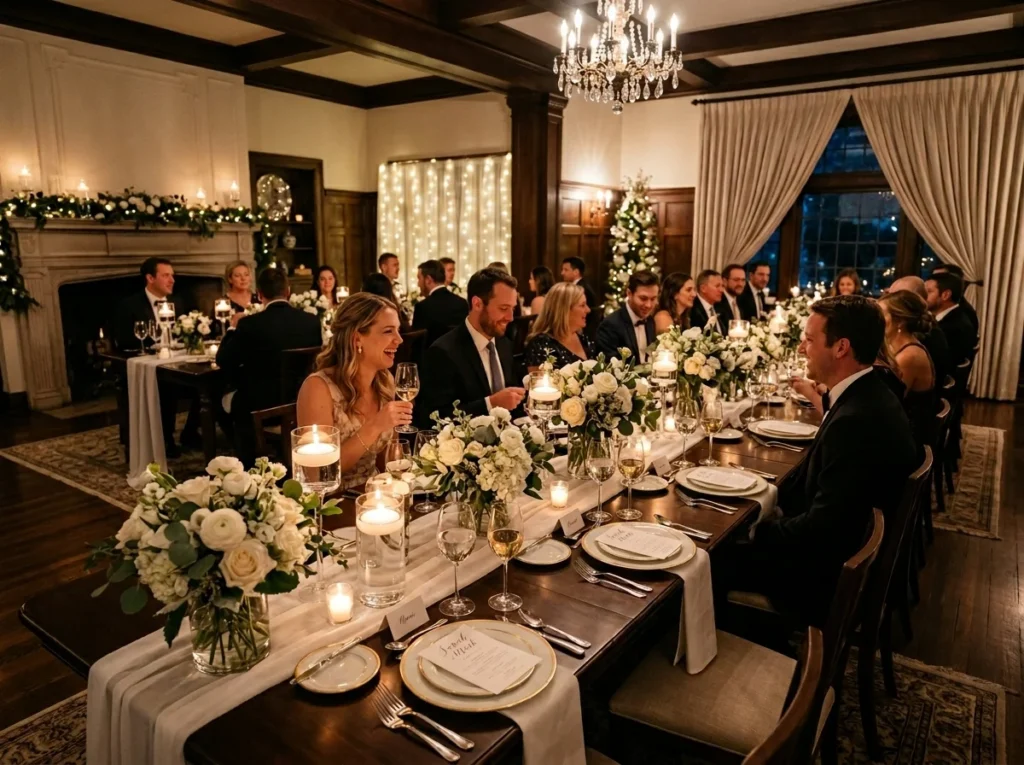 Flora Wedding Ideas featuring elegant home dining table with floral centerpieces and candles