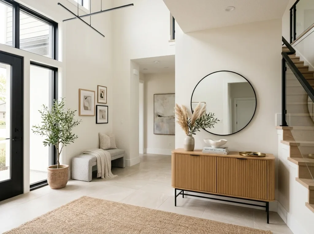 modern foyer decor with neutral colors