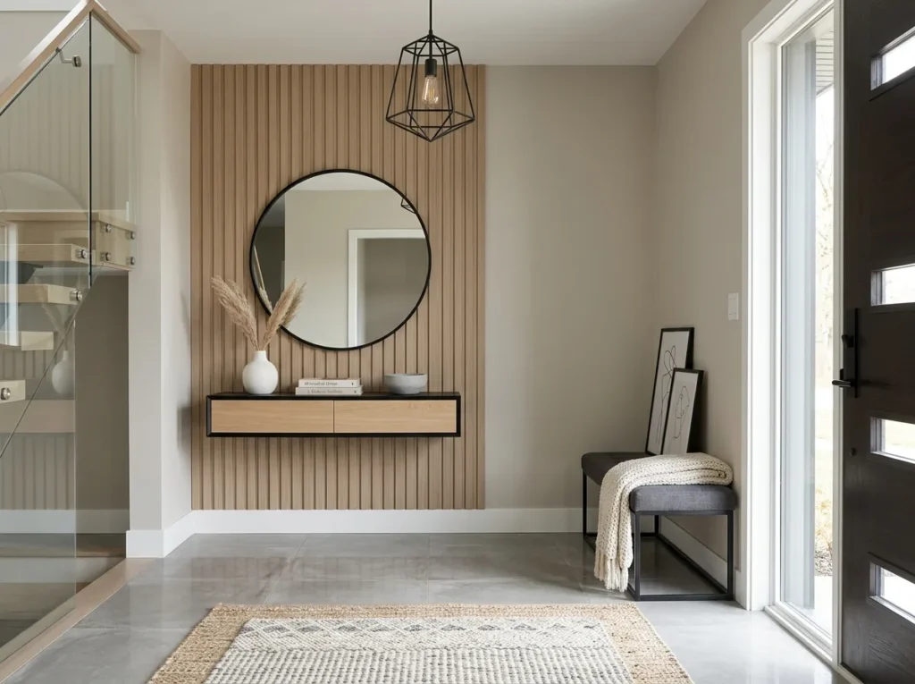 modern foyer decor with neutral colors