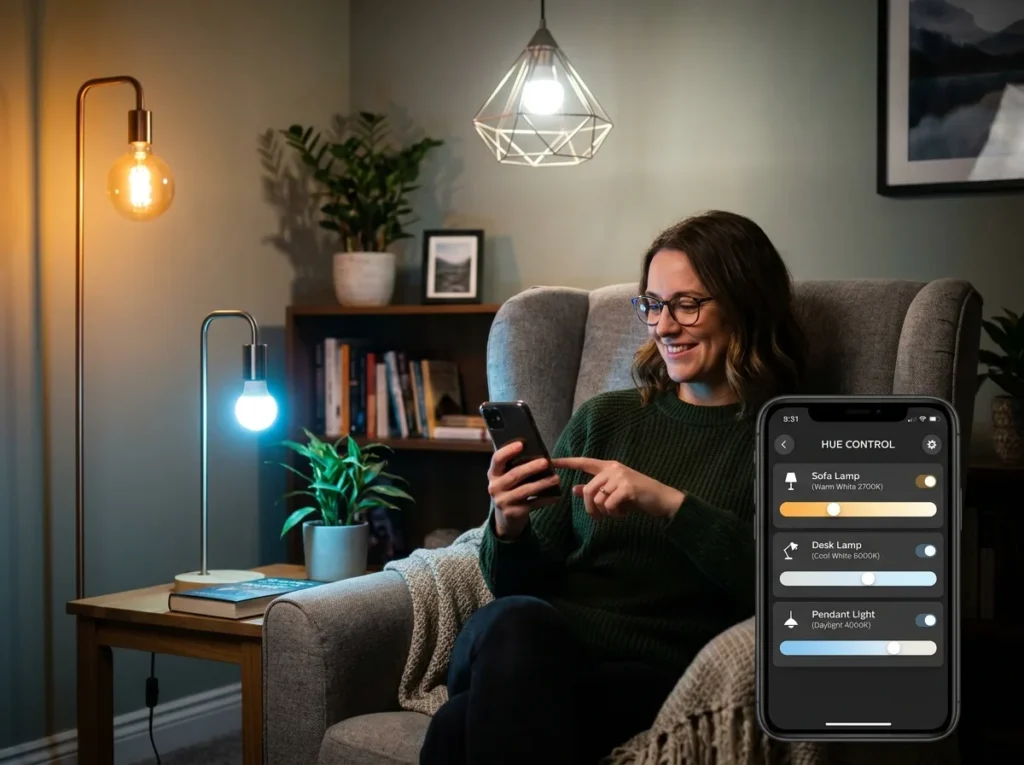 Dual monitor workstation with balanced desk lighting for better productivity and comfort